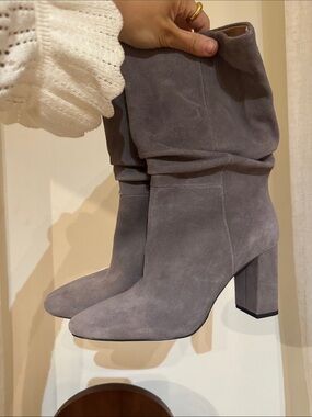 Banana Republic Slouchy Mid-Calf Suede Block Heel Boots - Grey